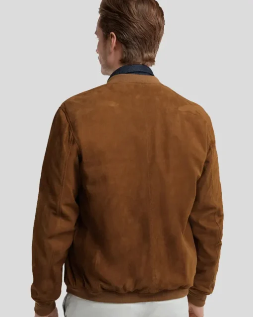 Men’s Tan Leather Suede Bomber Jacket