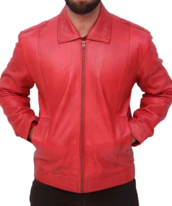 Men's Vintage Distressed Red Leather Jacket