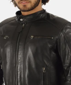 Men’s Eriko Black Hooded Genuine Lambskin Leather Jacket