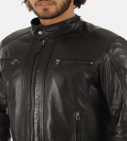 Men’s Eriko Black Hooded Genuine Lambskin Leather Jacket