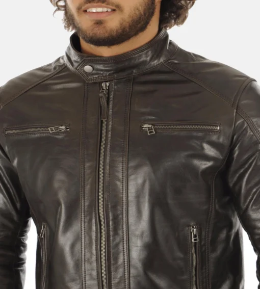 Men’s Eriko Brown Hooded Genuine Buffalo Leather Jacket