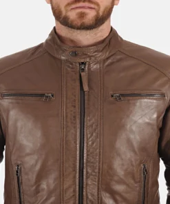 Men’s Eriko Mocca Hood Real Lambskin Leather Jacket