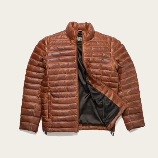 Bridger Mens Brown Leather Puffer Jacket