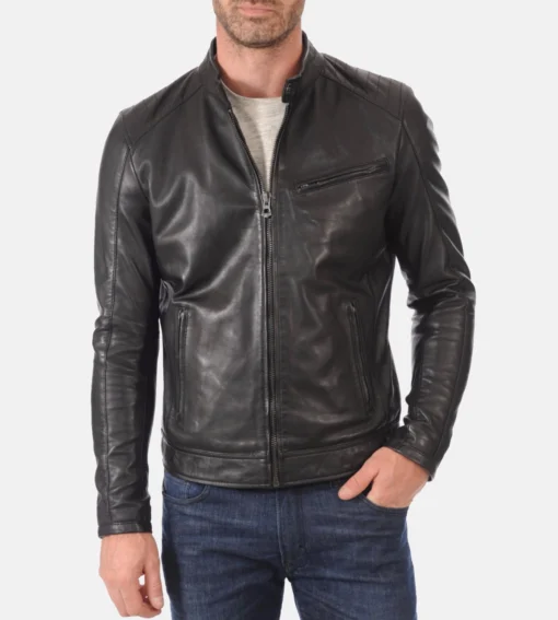 Men’s Alpha Black Hoodie Real Leather Jacket