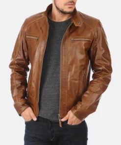 Men’s Eriko Hooded Cognac Buffalo Leather Jacket