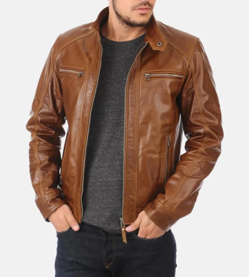 Men’s Eriko Hooded Cognac Buffalo Leather Jacket