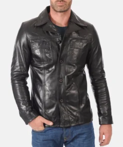 Men’s Kansas Black Genuine Buffalo Leather Jacket