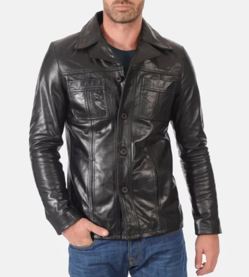 Men’s Kansas Black Genuine Buffalo Leather Jacket