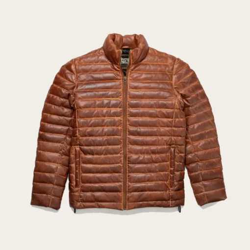 Bridger Mens Brown Leather Puffer Jacket