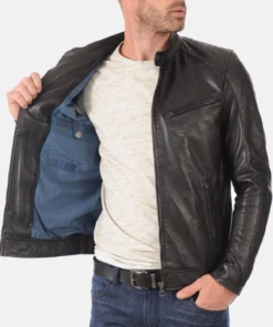 Men’s Alpha Black Hoodie Real Leather Jacket