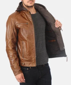 Men’s Eriko Hooded Cognac Buffalo Leather Jacket