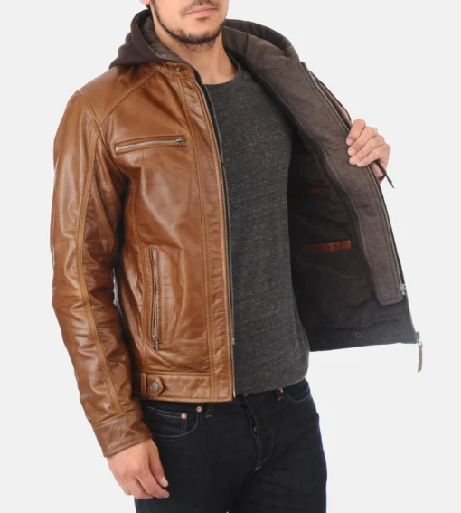 Men’s Eriko Hooded Cognac Buffalo Leather Jacket