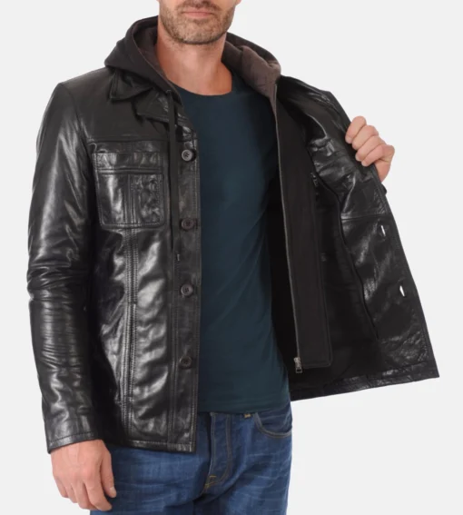 Men’s Kansas Black Genuine Buffalo Leather Jacket