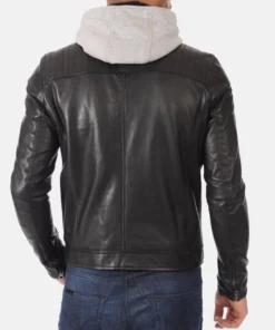 Men’s Alpha Black Hoodie Real Leather Jacket