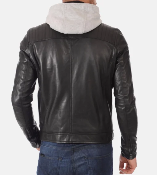 Men’s Alpha Black Hoodie Real Leather Jacket