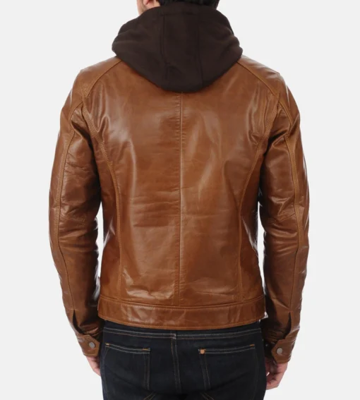 Men’s Eriko Hooded Cognac Buffalo Leather Jacket