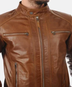 Men’s Eriko Hooded Cognac Buffalo Leather Jacket