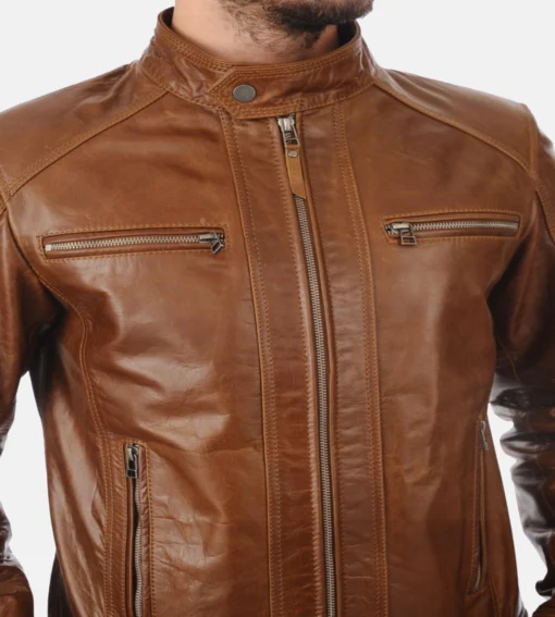 Men’s Eriko Hooded Cognac Buffalo Leather Jacket