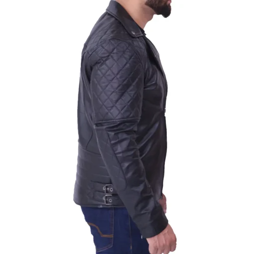 Men's Black Biker Asymmetrical Quilted Leather Jacket