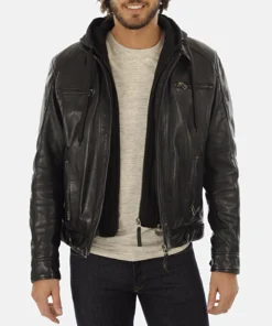 Men’s Eriko Black Hooded Genuine Lambskin Leather Jacket