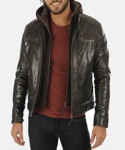 Men’s Eriko Brown Hooded Genuine Buffalo Leather Jacket