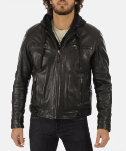 Men’s Eriko Black Hooded Genuine Lambskin Leather Jacket