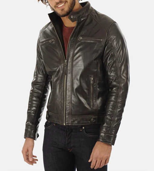 Men’s Eriko Brown Hooded Genuine Buffalo Leather Jacket