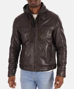 Men’s Eriko Dark Brown Hood Lambskin Leather Jacket