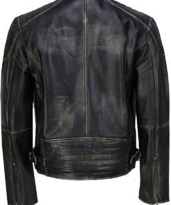 Mens Black Distressed Cafe Racer Leather Jacket