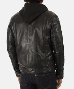 Men’s Eriko Black Hooded Genuine Lambskin Leather Jacket