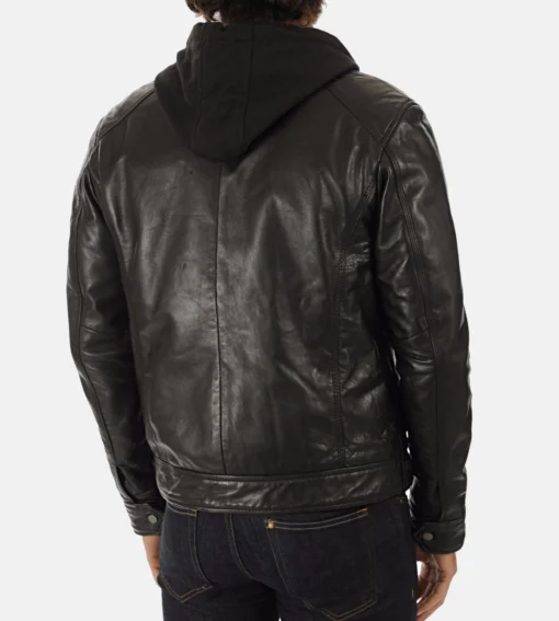 Men’s Eriko Black Hooded Genuine Lambskin Leather Jacket