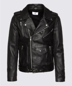 Trent Black Asymmetrical Belted Moto Leather Jacket