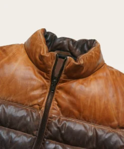 Bridger Mens Tan and Brown Leather Puffer Jacket