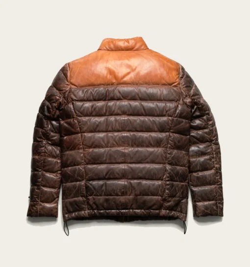 Bridger Mens Tan and Brown Leather Puffer Jacket