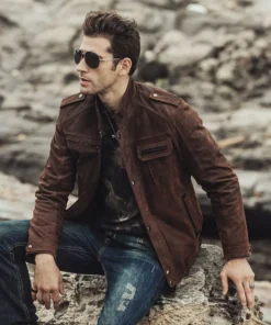 Charlotte Men’s Biker Dark Brown Suede Leather Jacket