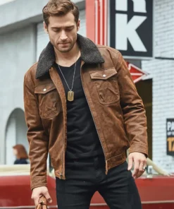 Chris Men’s Real Brown Leather Jacket Removable Fur Collar