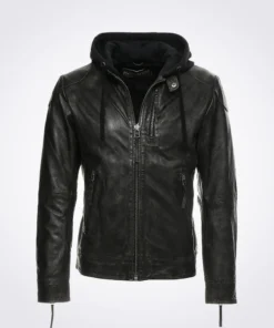 Eric Black Removable Hooded Leather Jacket