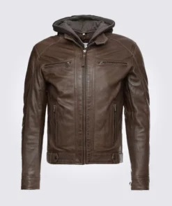 Eric Dark Brown Hooded Motorcycle Leather Jacket