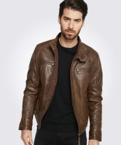 Eric Dark Brown Hooded Motorcycle Leather Jacket