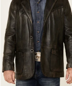 Yellowstone Men’s Black Genuine Leather Western Blazer