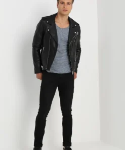 Men’s Ethan Black Biker Leather Jacket