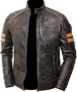 Men's Café Racer Retro Distressed Leather Jacket