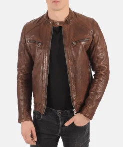 Mens Athens Cognac Removable Hoodie Genuine Leather Jacket