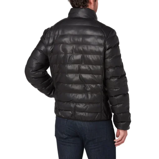 Men’s Black Leather Puffer Jacket