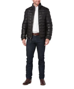 Men’s Black Leather Puffer Jacket