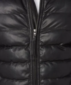 Men’s Black Leather Puffer Jacket