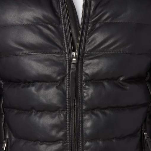 Men’s Black Leather Puffer Jacket