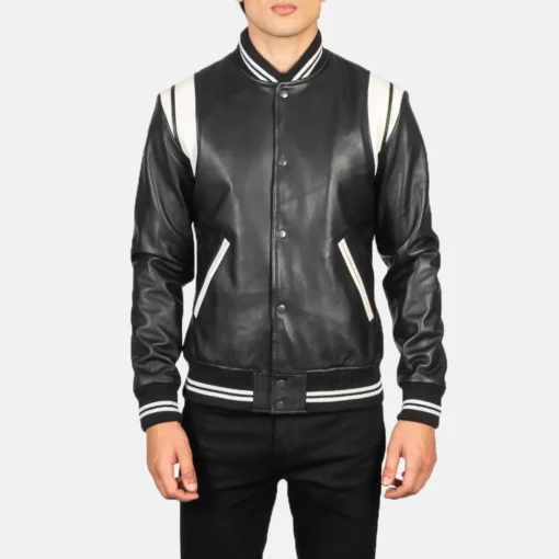 Men’s Black Leather Varsity Jacket