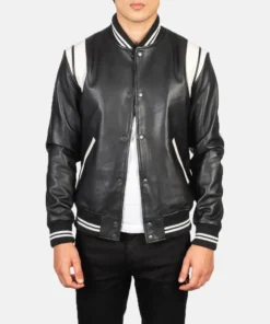 Men’s Black Leather Varsity Jacket