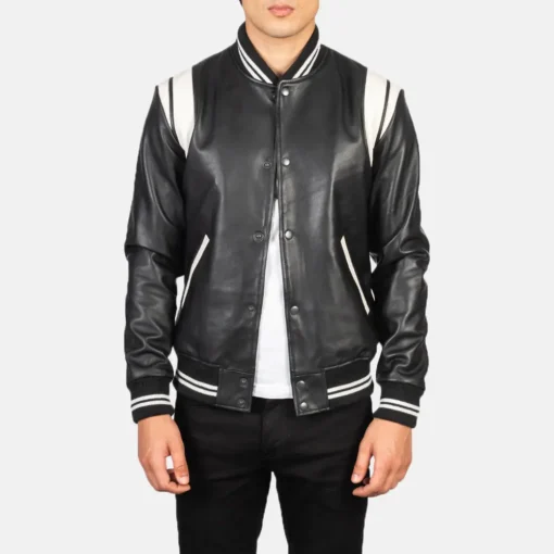 Men’s Black Leather Varsity Jacket